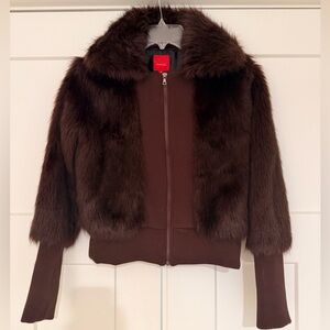 RED Saks Fifth Avenue Faux Fur Bomber Jacket